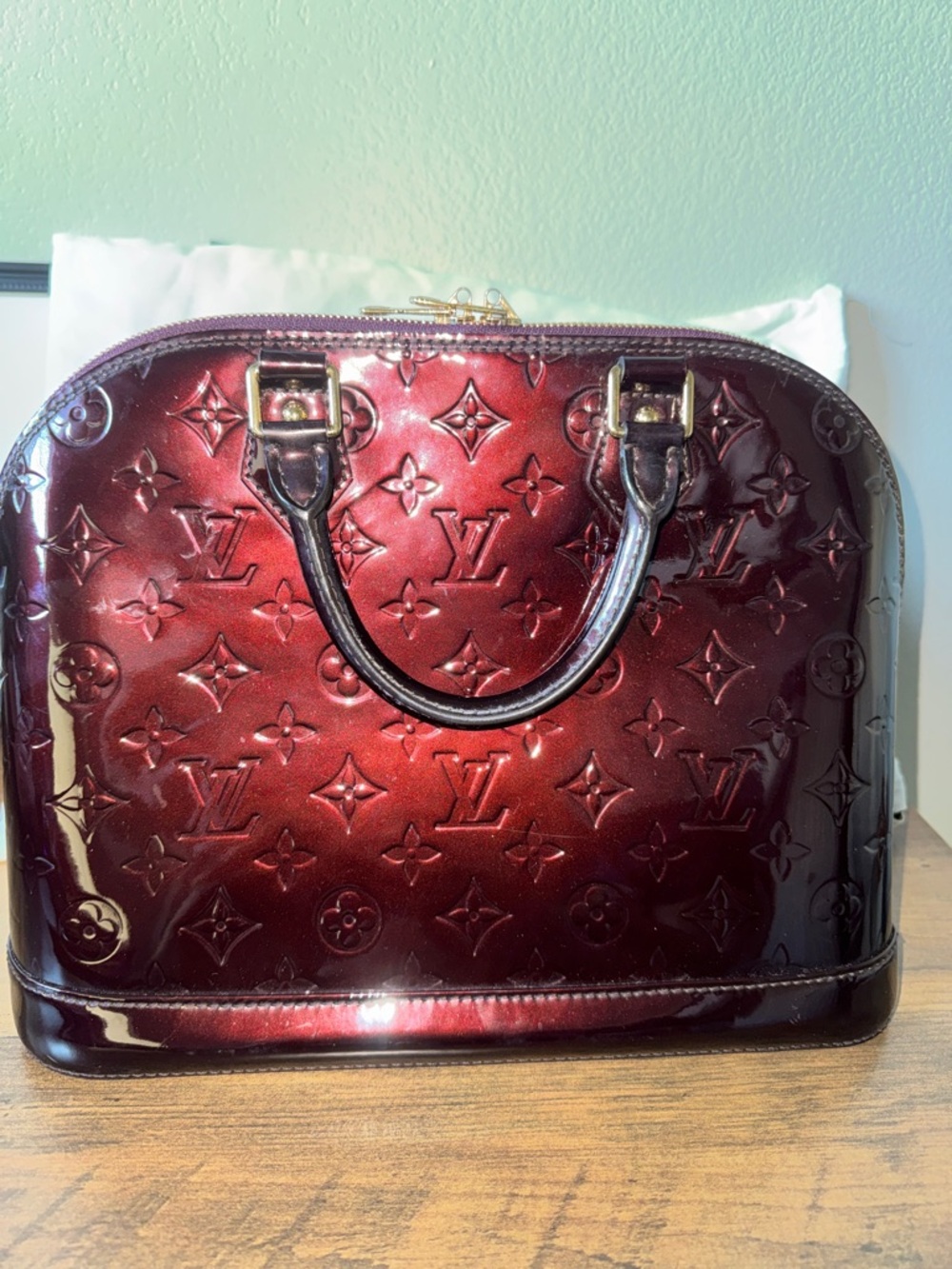 Louis Vuitton Vernis Alma Satchel in Deep Bordeaux Red
